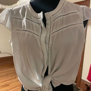 Light Blue Blouse with Eyelet Trim